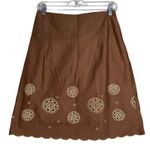 Ann Taylor Loft Skirt Womens 0P Brown Cotton Embroidered Boho Y2K Retro Photo 0
