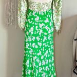 Rixo Daisy Long Sleeve Midi Floral Swing Dress Green Size 0 Photo 2