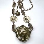 HUGE Lion Medusa Head Gold Tone Vintage Chain Belt Necklace Solid Metal Glam Photo 4