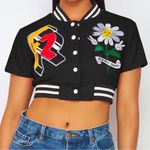 Daisy  Black Varsity Jacket with Floral Accent Photo 0