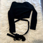 Showpo  black ribbed button front long sleeve wrap around tie top size 8 Photo 1