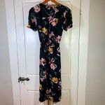 Fat Face Black Floral Midi Wrap Dress Puff Sleeve Tie Waist 6 Full Button Front Photo 1