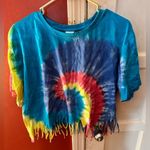 Spirit Brand Multicolored Rainbow Tie Dye Fringe Hem Short Sleeve Top Photo 4