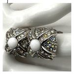 St. John  silver tone and white square clip on earrings Photo 2