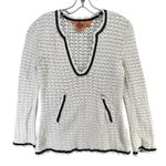 Tory Burch  Crochet Sweater Women M Ivory Open Knit Boho Cottagecore Cozy Classic Photo 5