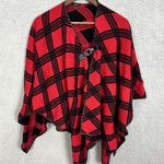 Talbots Poncho Sweater Womens M/L Red Plaid Faux Leather Buckle Trim Preppy Glam Photo 0