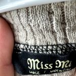 Miss Me Pieced Waffle Knit Thermal Top Mock Neck Oversized Striped Beige Black L Photo 2