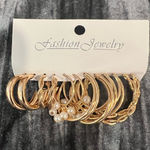 Gold and Pearl Hoop Earring Set Photo 0