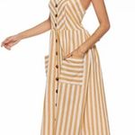 Style House Striped Button Front Pocketed Strappy Midi Dress Photo 5