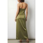 BHLDN  Delaney Scoop-Neck Scarf High-Shine Satin Maxi Dress, Olive Green, XS Photo 3