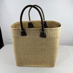 ONIGO Elegant Natural Woven Handmade French Basket Tan Tote Bag Leather Handles Photo 3
