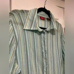 Valerie Stevens Valerie Steven’s Blue Green Striped Semi Sheer Gauze Collared Button Down Size L Photo 5