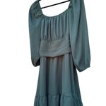 Exlura Green Square Neck Long Sleeve High Low Layered Hem Empire Waist Dress XL Photo 3
