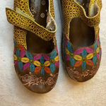 Socofy Leather 7 Mary Jane Shoe Flower Embossed Blue Yellow Green Platform Brown Photo 14