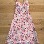 Lulus  - Alaia Floral Satin Backless Midi Dress in Pink Peach & Green Photo 0