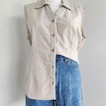 American Vintage 90s Classic Elements Tan White Plaid Sleeveless Flannel Shirt Button Down L Photo 0