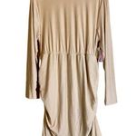 Full Circle Trends NWT Women's 2X Stretchy Beige Bodycon Ruched Mock Neck Dress Photo 0