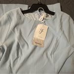 Chic Light Blue Midi Dress with Pearl Detail Size 12 Photo 6