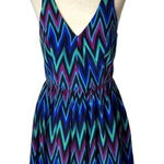 Amanda Uprichard  Blue Chevron Print Silk Sleeveless Fit And Flare Mini Dress‎ XS Photo 0