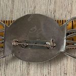 Large Vintage Native American Style Silver Turquoise Brooch Signed OG Green Photo 7