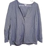 Nautica Split Neck Tunic Top Blue White Stripes Photo 0