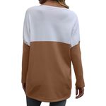 Loose Long Sleeve Color Block Pullover With Pockets Brown Camel Small Photo 5