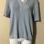 Adrianna Papell  Knit Polo Shirt Size L Light Blue Short Sleeve Button Neck Photo 0