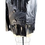 None VTG 70s Genuine Black Leather Jacket w/ Fringe Womens Sz M Made in Argentina Photo 2