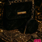 Betsey Johnson Black Velour Crossbody Bag w Gold Chain & Removable Pouch | NWT Photo 0