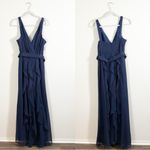 NWT White by Vera Wang Ruffled Surplice Bodice Maxi Dress Midnight Blue Navy 14 Photo 4