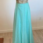 Elegant Strapless Gold and Aqua Dress Blue Size 6 Photo 0