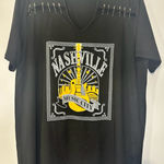 SheIn  Curved OXL Nashville Music City Black Top‎ Safety Pins Guitar Graphic Photo 0