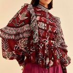 Farm Rio Mock Neck Button Front Ruffled Blouse, Size XXS Photo 2