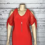 Dress Barn NWT Size 16 Red/Pink Cold Shoulder Chiffon Sleeve Dress w/ Necklace Photo 1
