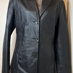Leather Jacket Black Leather Collared Buttons Pockets Lined Size 10 VTG VG Clio Photo 0