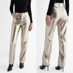 EXPRESS NWT High Waisted Metallic Faux Leather Modern Straight Pant 2 R Beige Photo 4