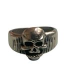 Silver Tone Skull Ring Adjustable Biker Punk Goth Photo 9