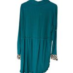 Umgee NWT  Teal Linen Blend Animal Print Long Sleeve ‎ High Low Dress  MEDIUM Photo 2