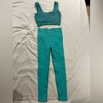 Teal Ribbed Sports Bra and Leggings Set Blue Size XS Photo 1