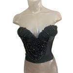 Vintage 70s Black Beaded Bustier UNION MADE Corset Size 34B BURLESQUE SEXY Photo 1