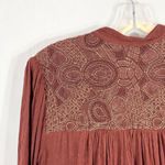 Free People  XS Top Canyon Rose Shirt Boho Rust Gold Pearl Button Embroidered 675 Photo 12