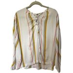 frame denim FRAME Le Raglan Lace Up Top in Saffron Summer Stripe Size L Photo 1