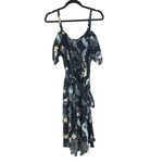 Bloomchic Floral Cold Shoulder Pocket Ruffle Belted High Low Hem Dress Black 10 Photo 2