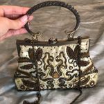 Vintage beaded embellished gold crossbody handbag with gold metal handle Photo 2