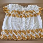 Loft linen cotton blend embroidered peasant top white yellow size petite large Photo 1