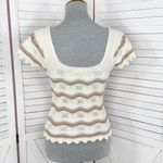 Jessica Simpson ‎ Y2K Crochet Flutter Sleeve Striped Top Cream Tan Small Boho Photo 3