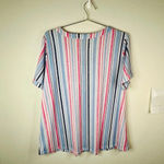 Flower & Feather Multi Colored Stripe Short Sleeve Zipper Front Top Plus Size 2X Photo 4