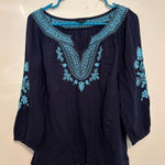 Talbots Dark Blue Blouse with Light Blue Embroidery Photo 0