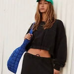 Free People FP Movement On Your Mark Cropped Sweatshirt Washed Black Medium Photo 0