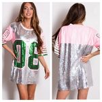 Sequin Jersey Graphic Short Sleeve Shirt Dress Pink Size M Photo 1
